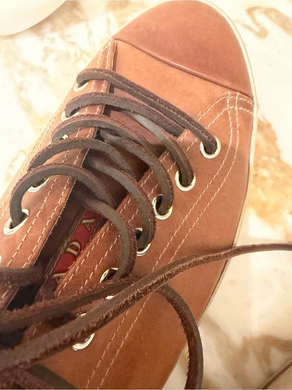 Prada Men's Casual Brown Leather Lace-Up Sneakers